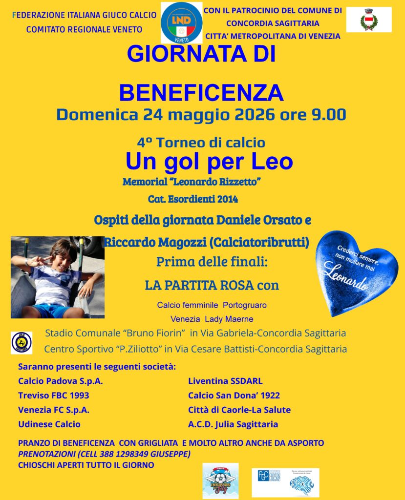 EVENTI – RITORNA “UN GOL PER LEO” – MEMORIAL “LEONARDO RIZZETTO”.